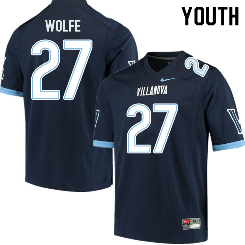 Youth #27 Jared Wolfe Villanova Wildcats College Football Jerseys Sale-Navy